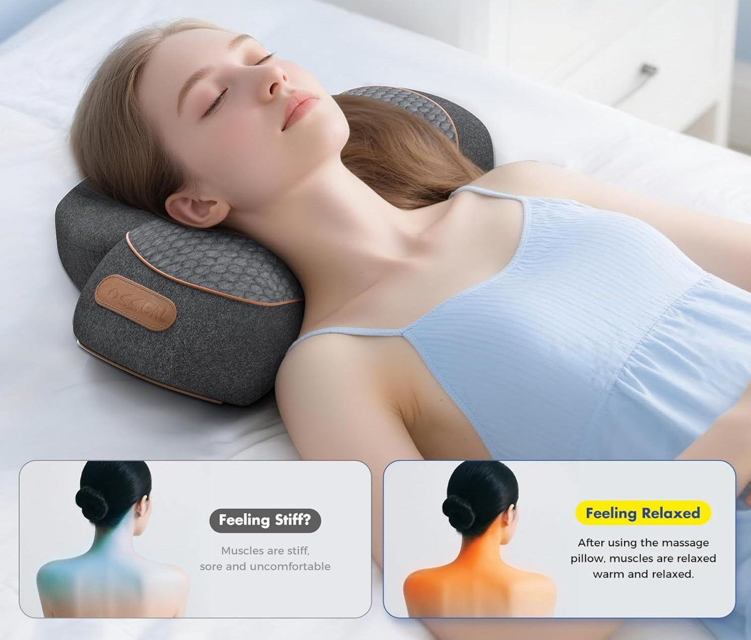 3-in-1 Neck Massager Pillow with Heat, Deep Tissue Relief & Neck Traction, Cervical Support & Hump Corrector for Women and Men, Memory Foam Support for Pain Relief Deep Tissue