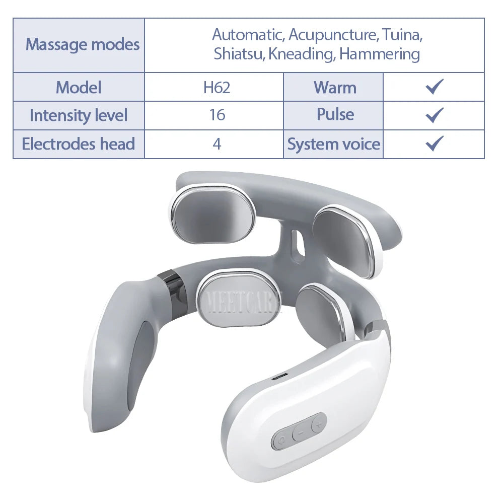 Smart Back Neck Massager with Heating TENS Pulse Cervical Muscle Massage Wireless Shoulder Health Care Device