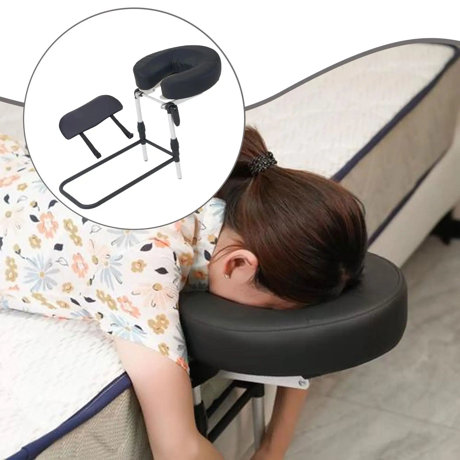 Massage Headrest for Bed, Adjustable Massage Face Cradle at Home, Portable Massage Table Kit for Sleeping Mattress, Face Down Pillow After Eye Surgery (with Armrest Shelf & Breast Pillow)
