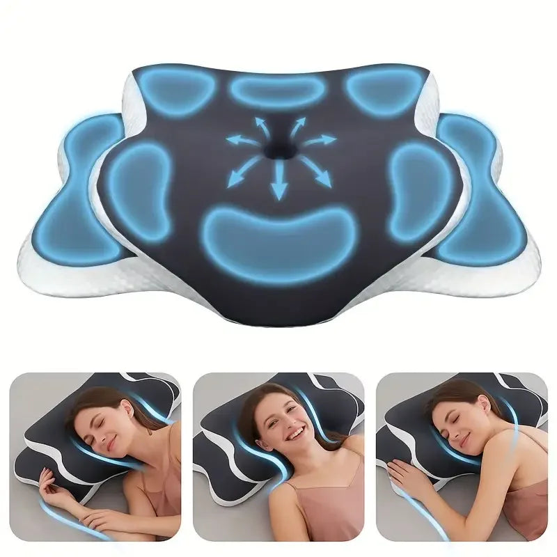 Cervical Memory Foam Butterfly Pillow for Neck Pain Relief, Ergonomic Orthopedic Pillow for Side, Back & Stomach Sleepers, Breathable Removable Cover