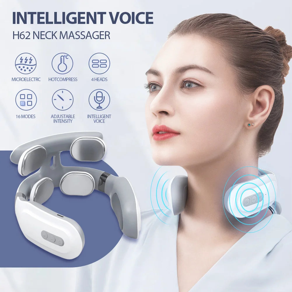 Smart Back Neck Massager with Heating TENS Pulse Cervical Muscle Massage Wireless Shoulder Health Care Device