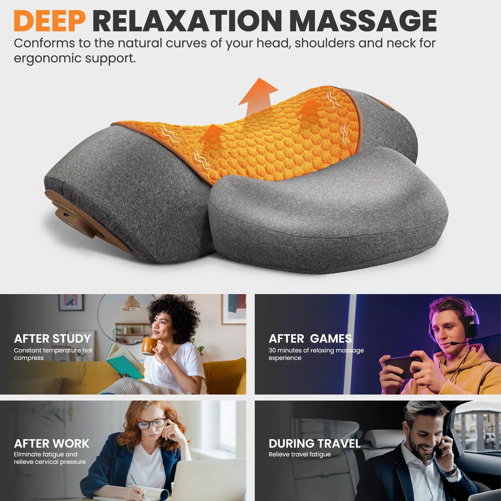 3-in-1 Neck Massager Pillow with Heat, Deep Tissue Relief & Neck Traction, Cervical Support & Hump Corrector for Women and Men, Memory Foam Support for Pain Relief Deep Tissue
