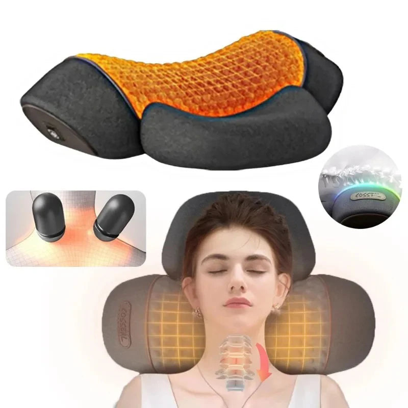 3-in-1 Neck Massager Pillow with Heat, Deep Tissue Relief & Neck Traction, Cervical Support & Hump Corrector for Women and Men, Memory Foam Support for Pain Relief Deep Tissue
