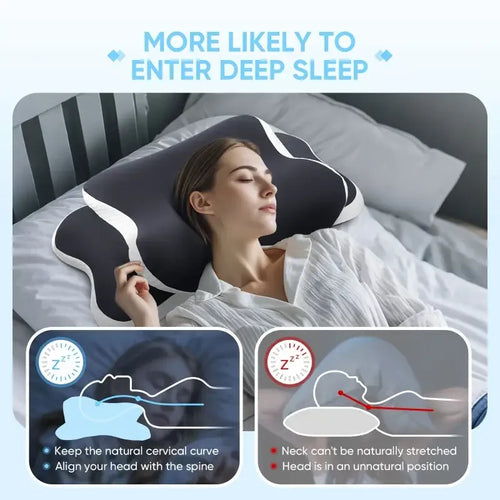 Cervical Memory Foam Butterfly Pillow for Neck Pain Relief, Ergonomic Orthopedic Pillow for Side, Back & Stomach Sleepers, Breathable Removable Cover