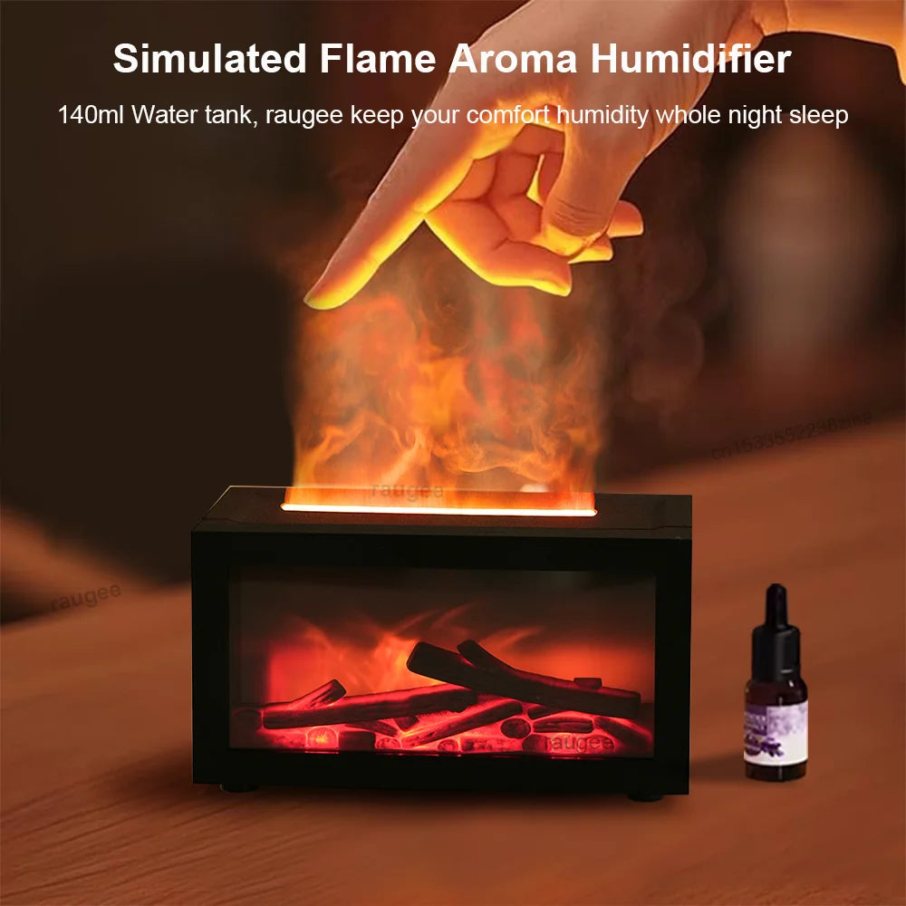 Air Aroma Humidifier Essential Oil Diffuser Mini Fireplace Flame Humidifier Home Aromatherapy Fragrance Diffuser with LED Night