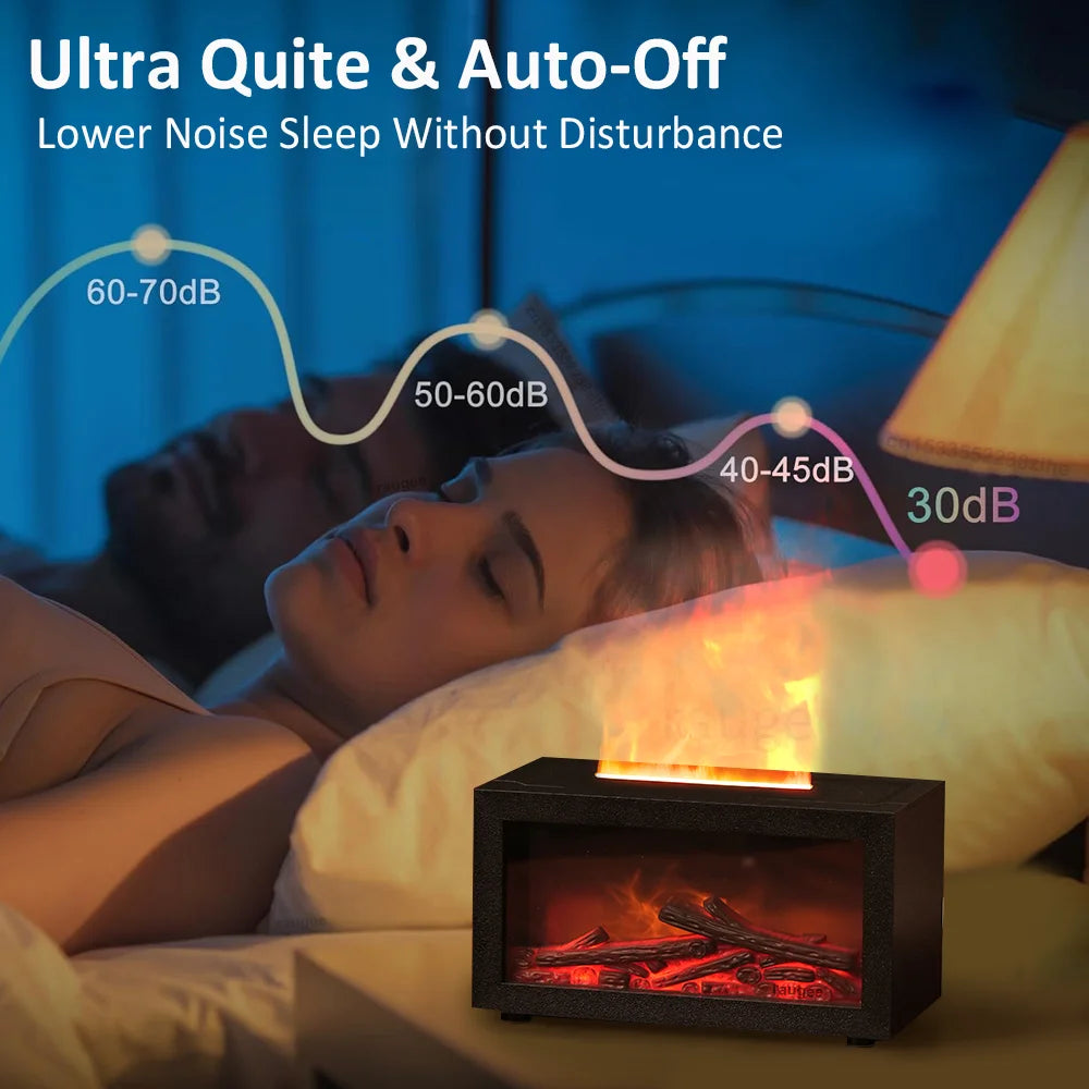 Air Aroma Humidifier Essential Oil Diffuser Mini Fireplace Flame Humidifier Home Aromatherapy Fragrance Diffuser with LED Night