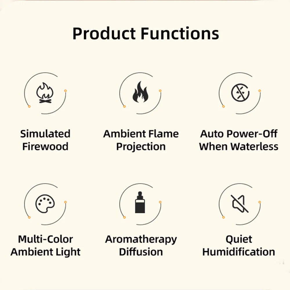 Air Aroma Humidifier Essential Oil Diffuser Mini Fireplace Flame Humidifier Home Aromatherapy Fragrance Diffuser with LED Night