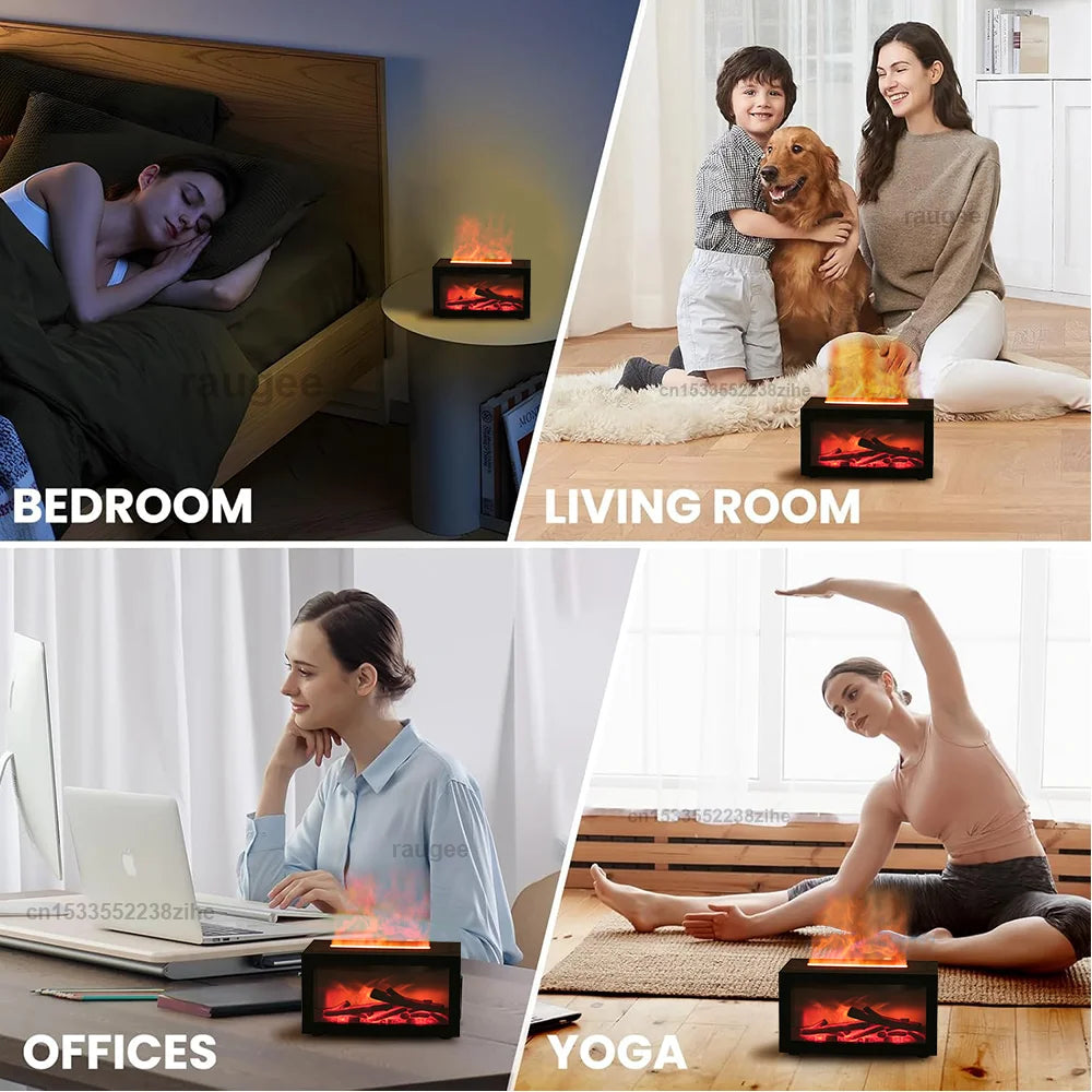 Air Aroma Humidifier Essential Oil Diffuser Mini Fireplace Flame Humidifier Home Aromatherapy Fragrance Diffuser with LED Night