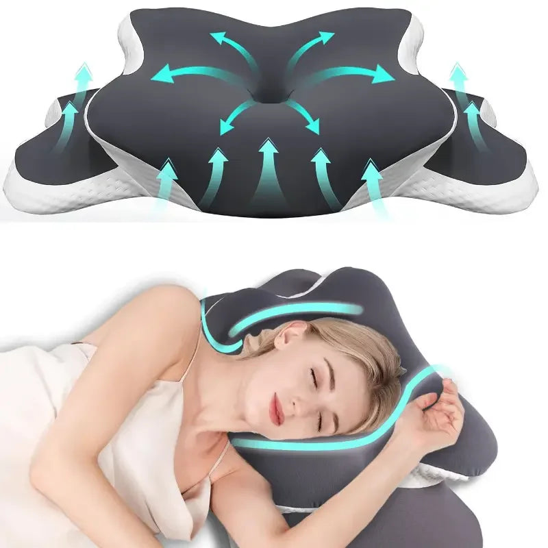 Cervical Memory Foam Butterfly Pillow for Neck Pain Relief, Ergonomic Orthopedic Pillow for Side, Back & Stomach Sleepers, Breathable Removable Cover