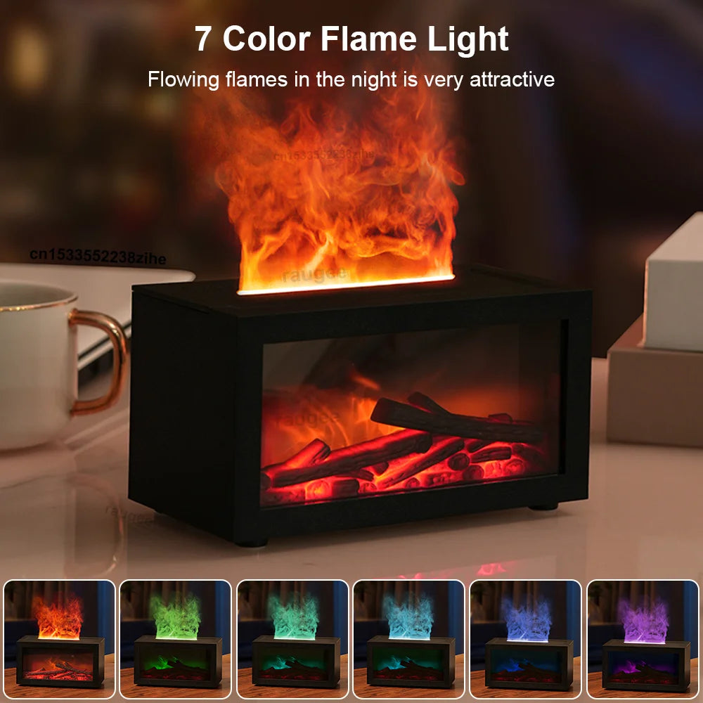 Air Aroma Humidifier Essential Oil Diffuser Mini Fireplace Flame Humidifier Home Aromatherapy Fragrance Diffuser with LED Night