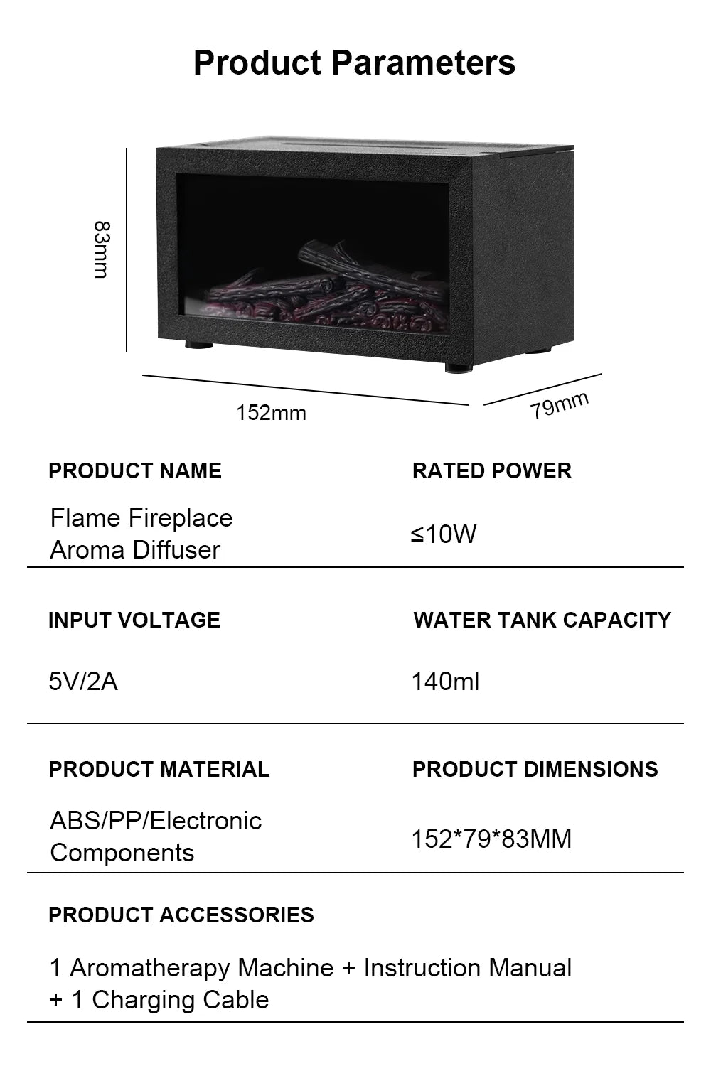 Air Aroma Humidifier Essential Oil Diffuser Mini Fireplace Flame Humidifier Home Aromatherapy Fragrance Diffuser with LED Night