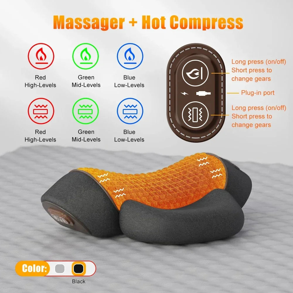 3-in-1 Neck Massager Pillow with Heat, Deep Tissue Relief & Neck Traction, Cervical Support & Hump Corrector for Women and Men, Memory Foam Support for Pain Relief Deep Tissue