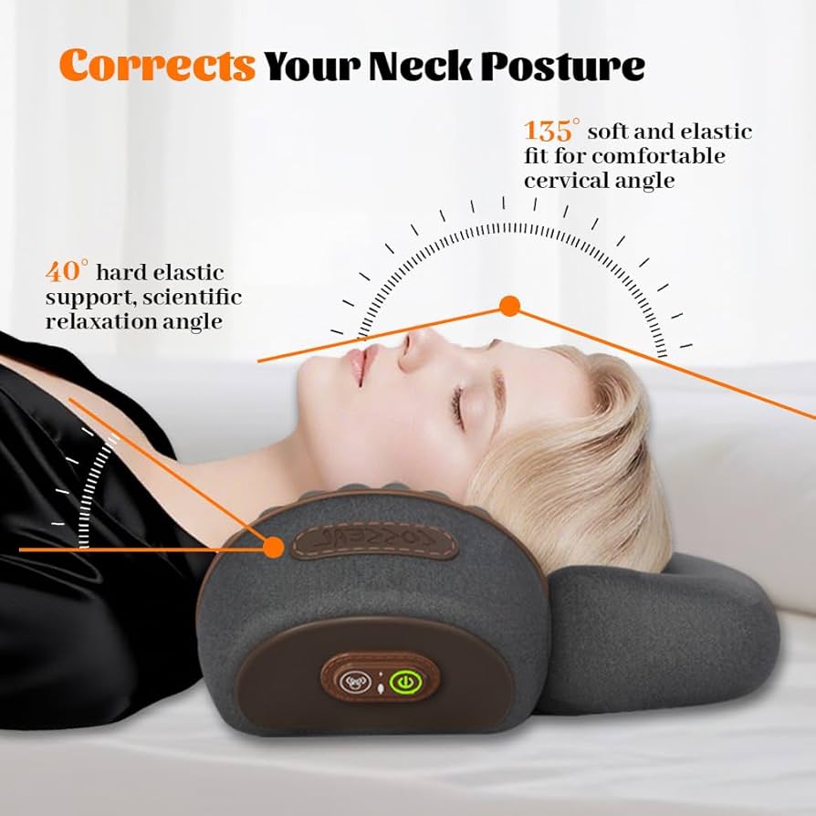 3-in-1 Neck Massager Pillow with Heat, Deep Tissue Relief & Neck Traction, Cervical Support & Hump Corrector for Women and Men, Memory Foam Support for Pain Relief Deep Tissue