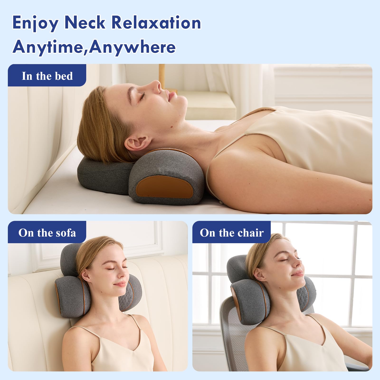 3-in-1 Neck Massager Pillow with Heat, Deep Tissue Relief & Neck Traction, Cervical Support & Hump Corrector for Women and Men, Memory Foam Support for Pain Relief Deep Tissue