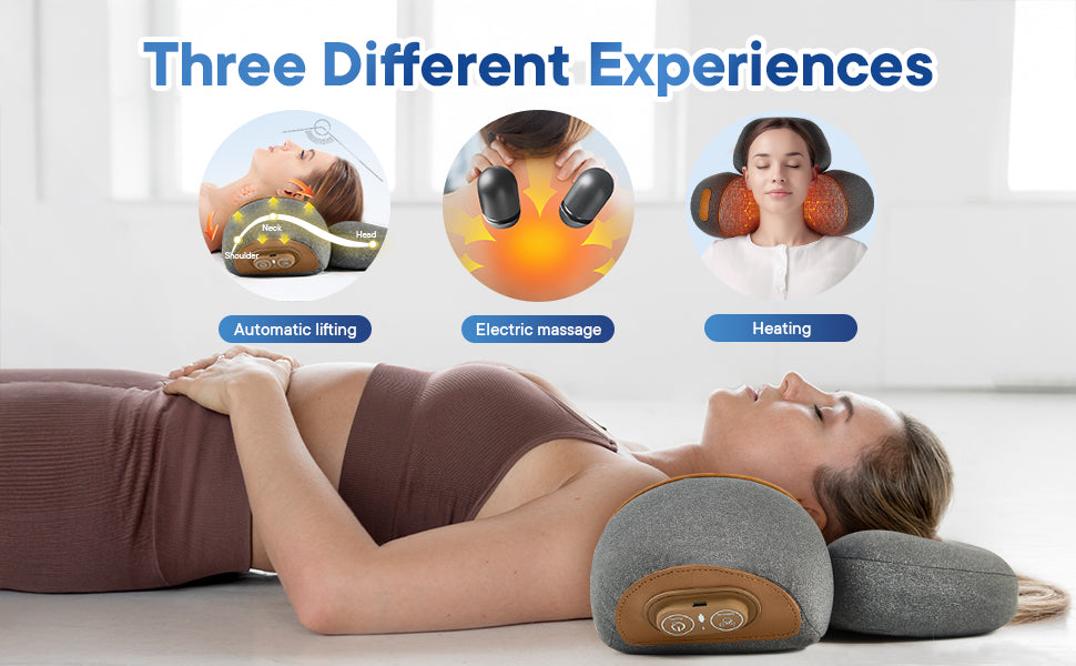 3-in-1 Neck Massager Pillow with Heat, Deep Tissue Relief & Neck Traction, Cervical Support & Hump Corrector for Women and Men, Memory Foam Support for Pain Relief Deep Tissue